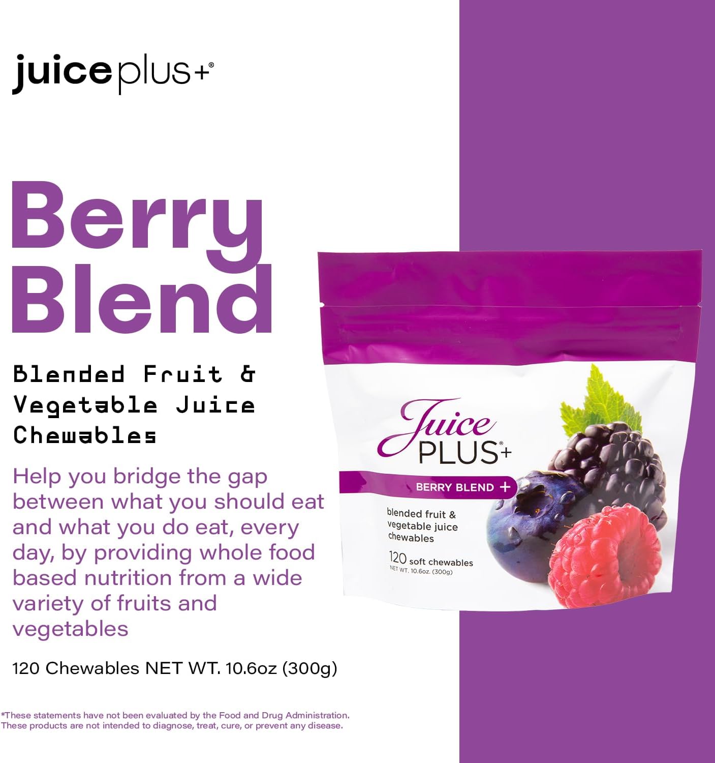 Berry Blend Soft Chews - Vegan Gummies with 12 Superfood Ingredients - Elderberry, Raspberry, Bilberry, Blueberry - 120 Chewables