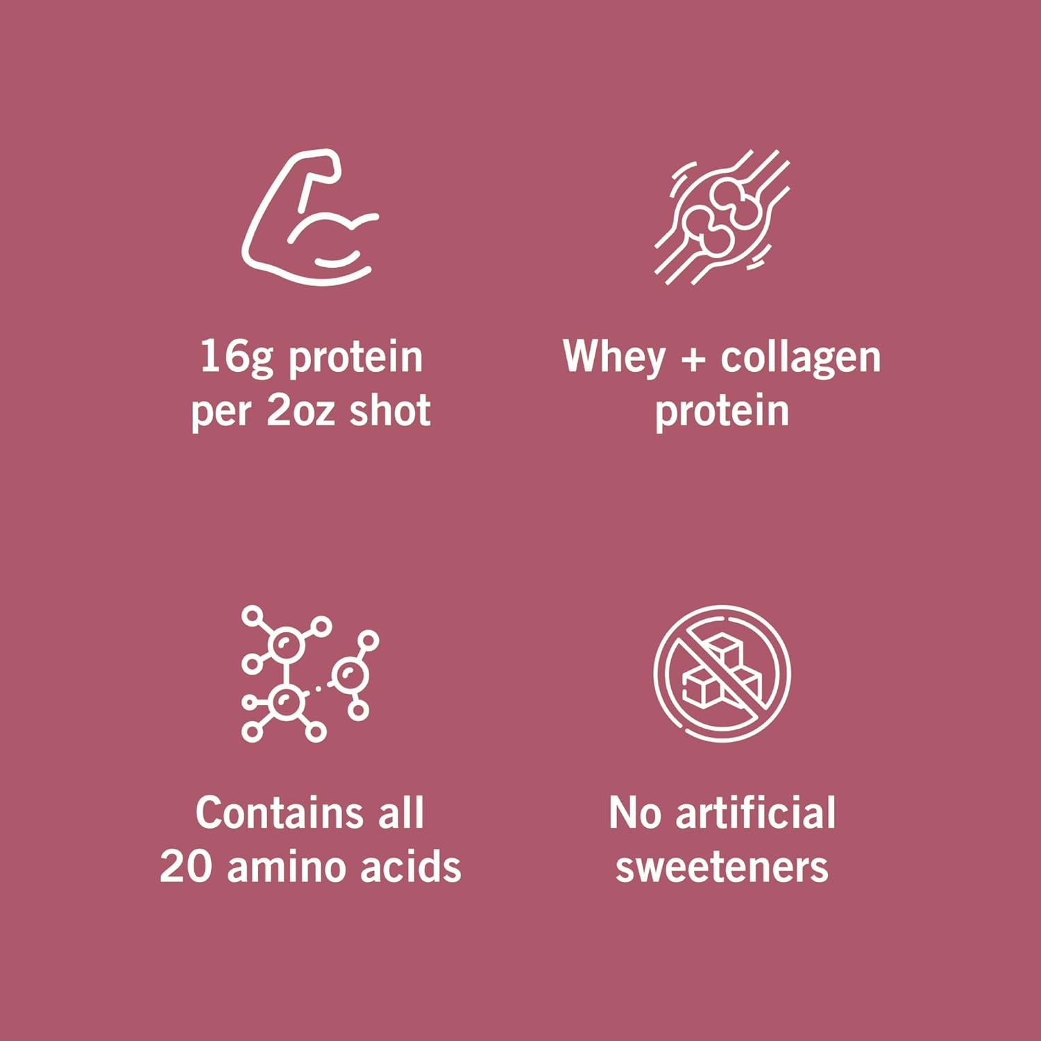 Berry Collagen and Whey Protein Drink, 32 fl oz Carton, 16g Protein Per 2oz Shot, No Artificial Sweeteners