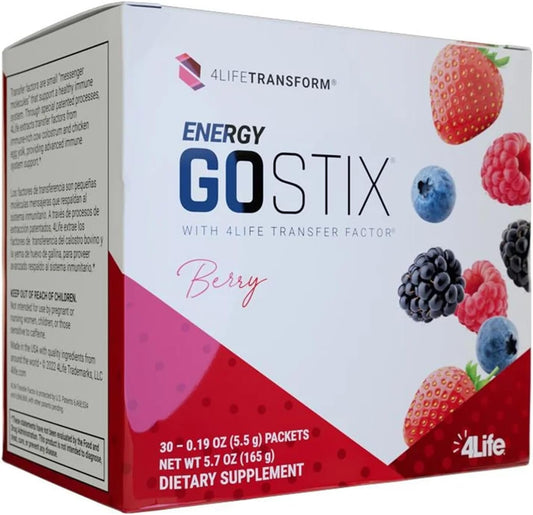 Berry Flavored 4Life Energy Go Stix - Healthy Energy Drink Mix with Guarana, Maca, Yerba Mate, and Green Tea Leaf Extract - 30 Packets