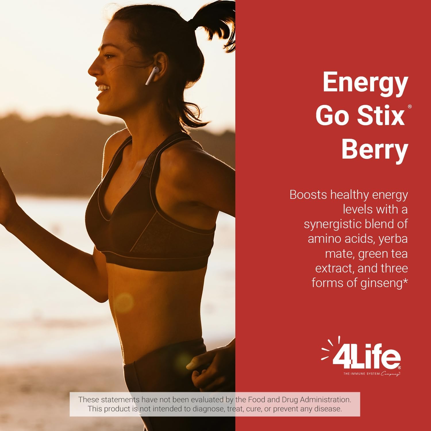 Berry Flavored 4Life Energy Go Stix - Healthy Energy Drink Mix with Guarana, Maca, Yerba Mate, and Green Tea Leaf Extract - 30 Packets