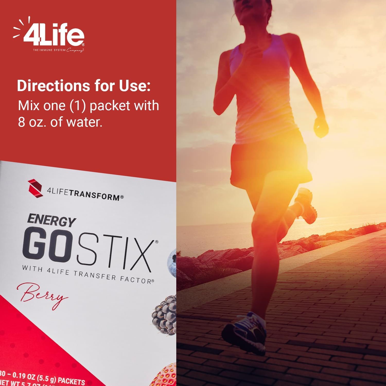 Berry Flavored 4Life Energy Go Stix - Healthy Energy Drink Mix with Guarana, Maca, Yerba Mate, and Green Tea Leaf Extract - 30 Packets