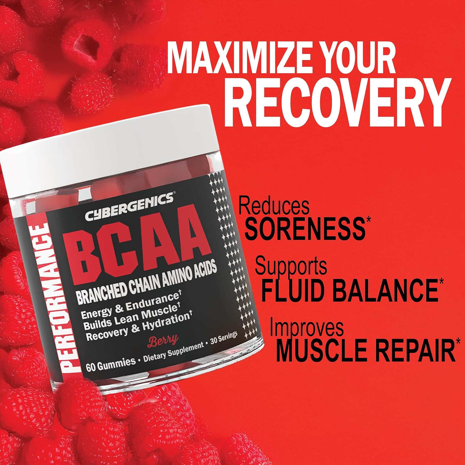 Berry Flavored BCAA Gummies with Electrolytes for Lean Muscle and Endurance - 60 Count