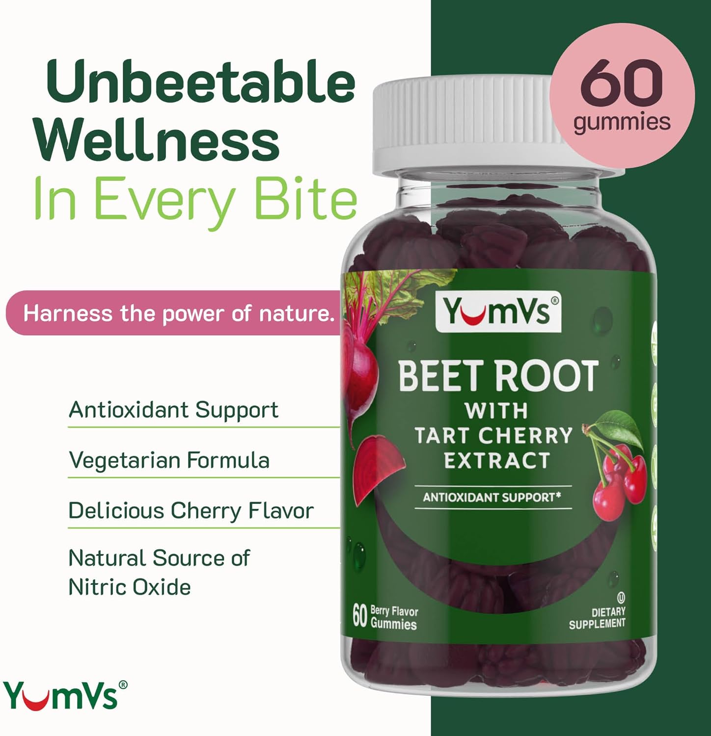 Berry Flavored Beet Root Gummies with Tart Cherry Extract for Blood Circulation and Antioxidant Support - 60 Count (Pack of 2)