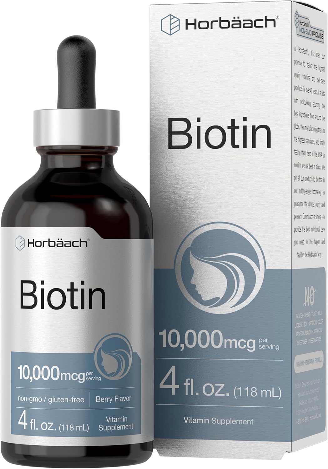 Berry Flavored Biotin Liquid Drops | 10000mcg | 4 fl oz | Vegetarian, Non-GMO & Gluten-Free