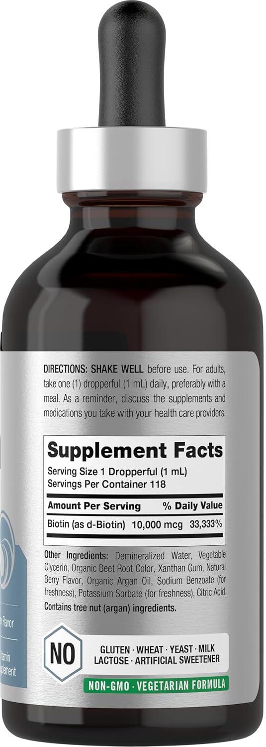 Berry Flavored Biotin Liquid Drops | 10000mcg | 4 fl oz | Vegetarian, Non-GMO & Gluten-Free