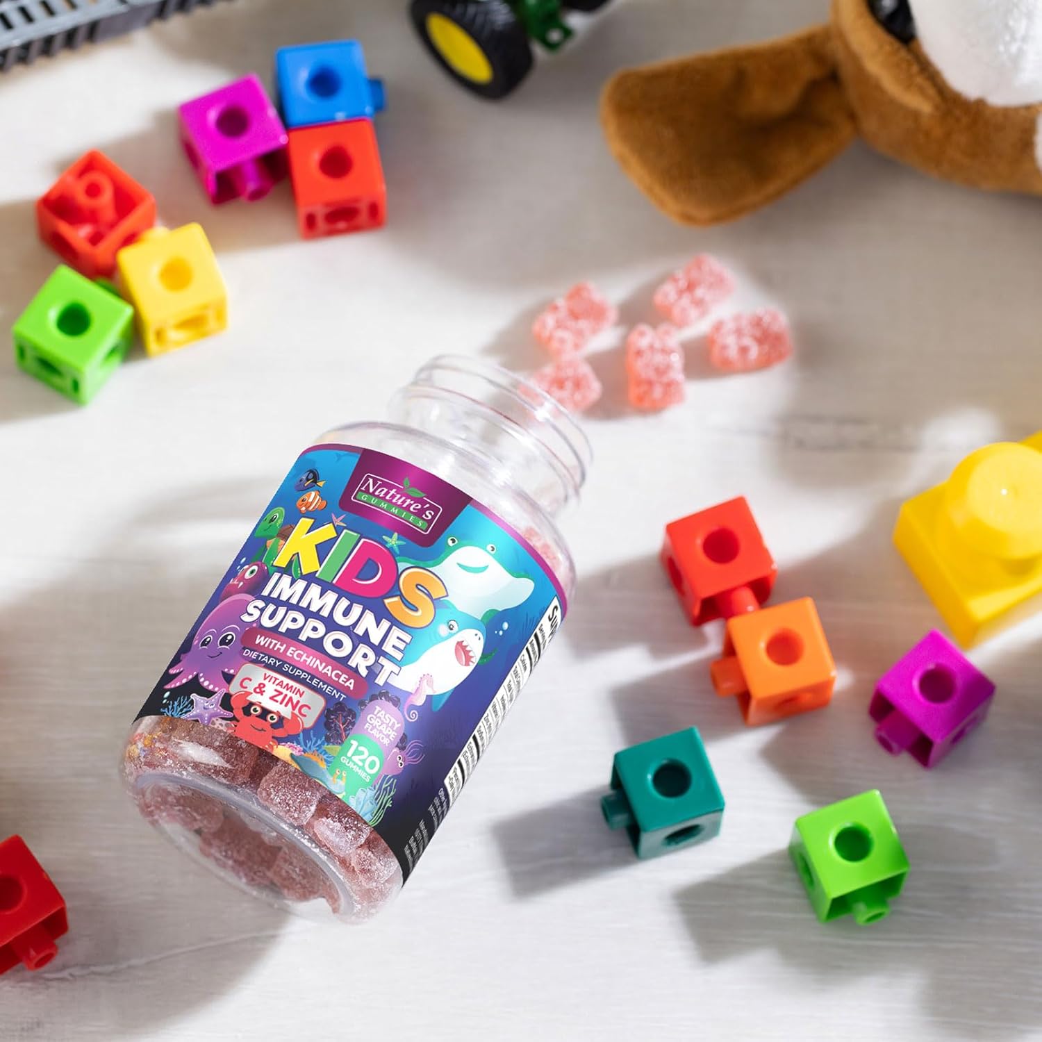 Berry Flavored Kids Immune Support Gummies with Echinacea, Zinc, Vitamin C - Non-GMO, Gluten-Free Vegan Children's Vitamins - 120 Chewable Immunity Gummy Bears