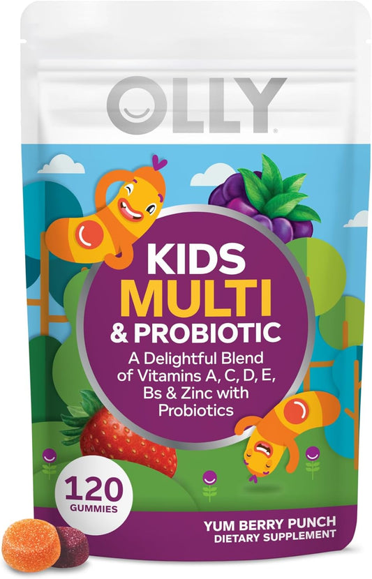 Berry Flavored OLLY Kids Multivitamin & Probiotic Gummy with Vitamins A, D, C, E, B, Zinc - 60 Day Supply, 120 Count