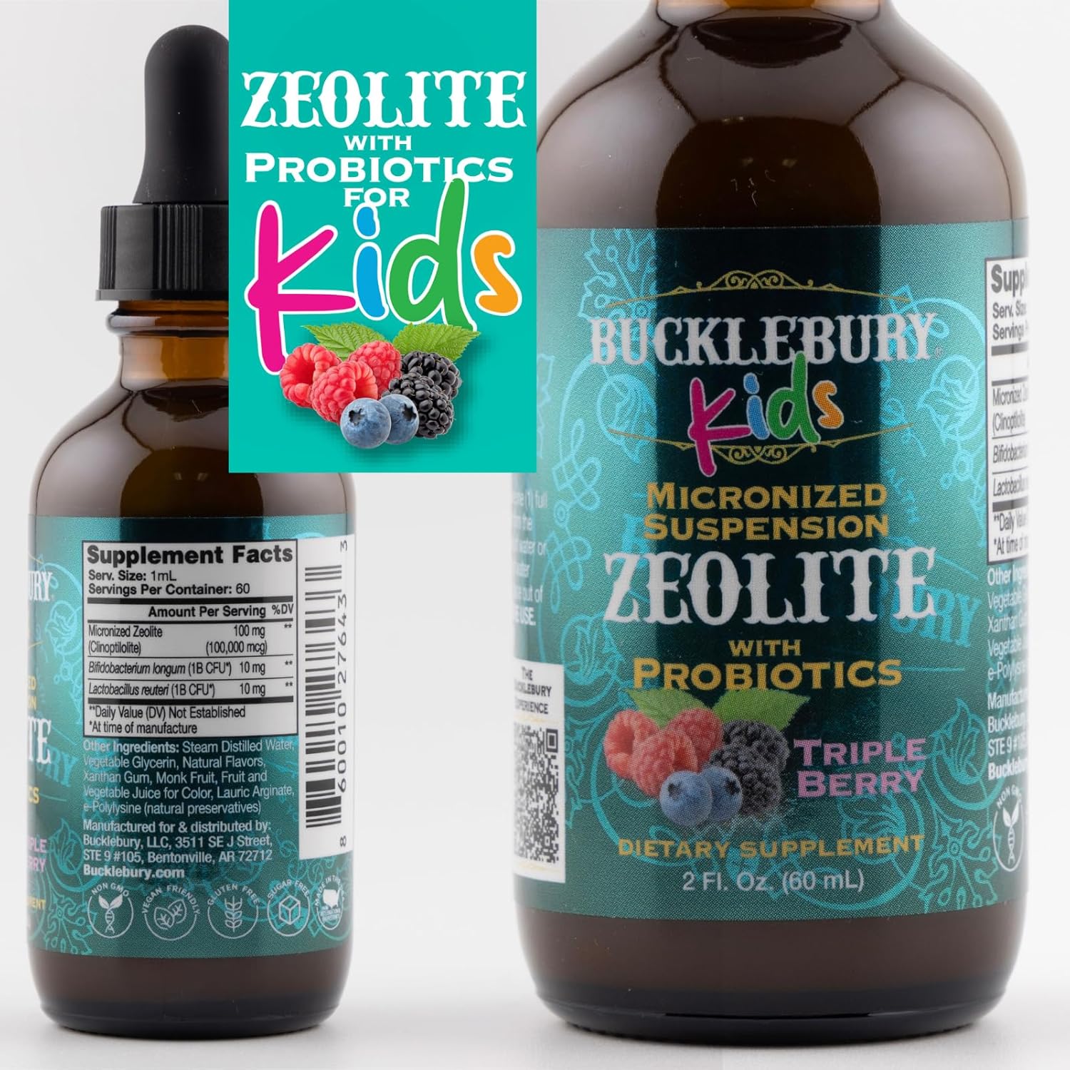 Berry-Flavored Zeolite Liquid Suspension with Probiotics for Kids - Natural Health Support - 2 Fl Oz