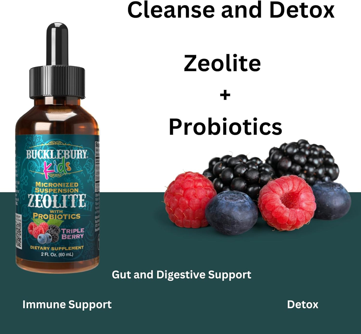 Berry-Flavored Zeolite Liquid Suspension with Probiotics for Kids - Natural Health Support - 2 Fl Oz