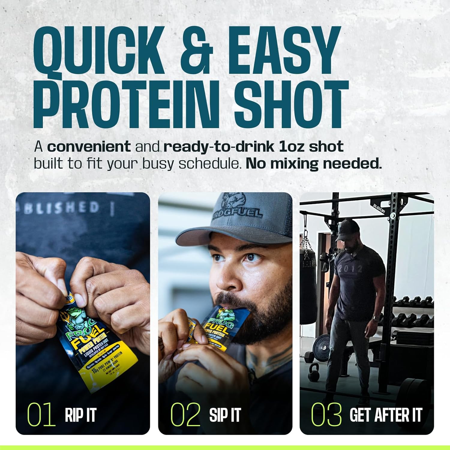 Berry Frog Fuel Power Energized Protein Shots - 15g Protein, 80mg Caffeine, Grass Fed Collagen, 22 Amino Acids, 0 Carbs - 24 Packets