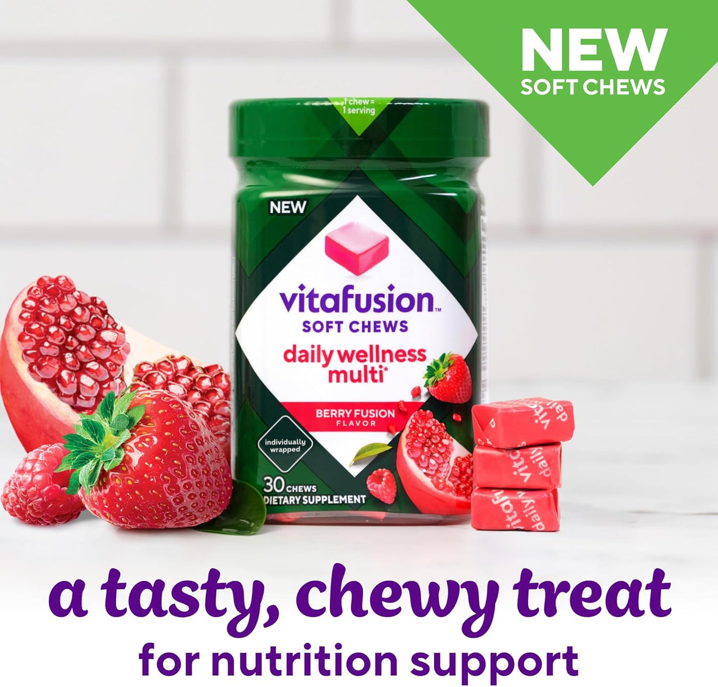 Berry Fusion Flavored Vitafusion Soft Chews Daily Wellness Multi - 30 Day Supply