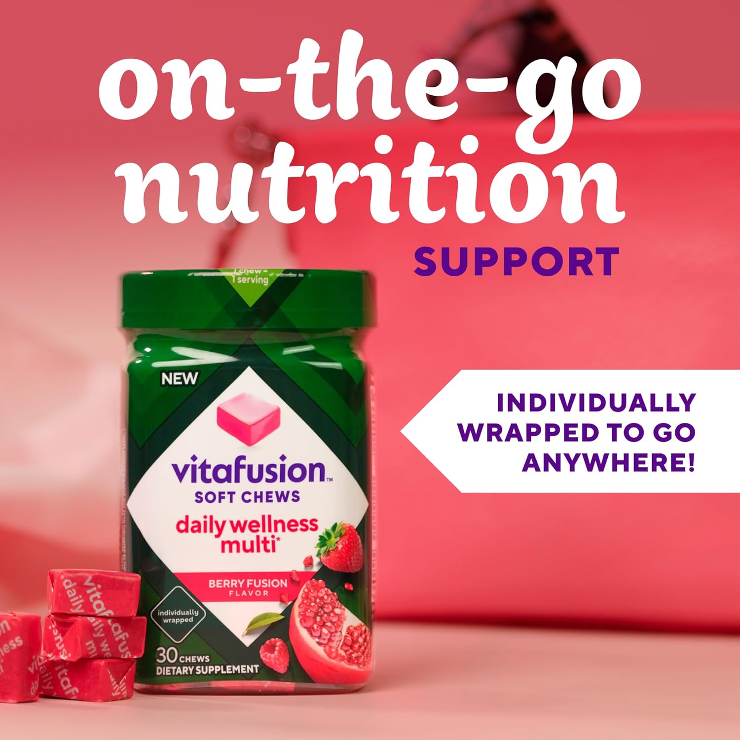 Berry Fusion Flavored Vitafusion Soft Chews Daily Wellness Multi - 30 Day Supply