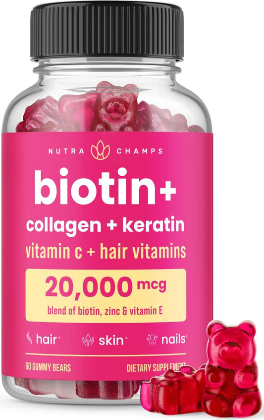 Berry Hair Skin & Nails Gummies with Biotin, Collagen, and Keratin - 5000mcg Biotin Complex for Healthy Hair, Skin, and Nails - Vitamin Supplement for Women and Men