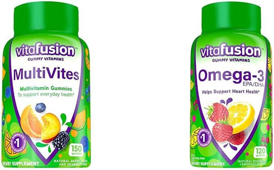 Berry Peach Omega-3 Gummy Multivitamins for Adults with 12 Vitamins & Minerals - Heart Health, Berry Lemonade Flavor