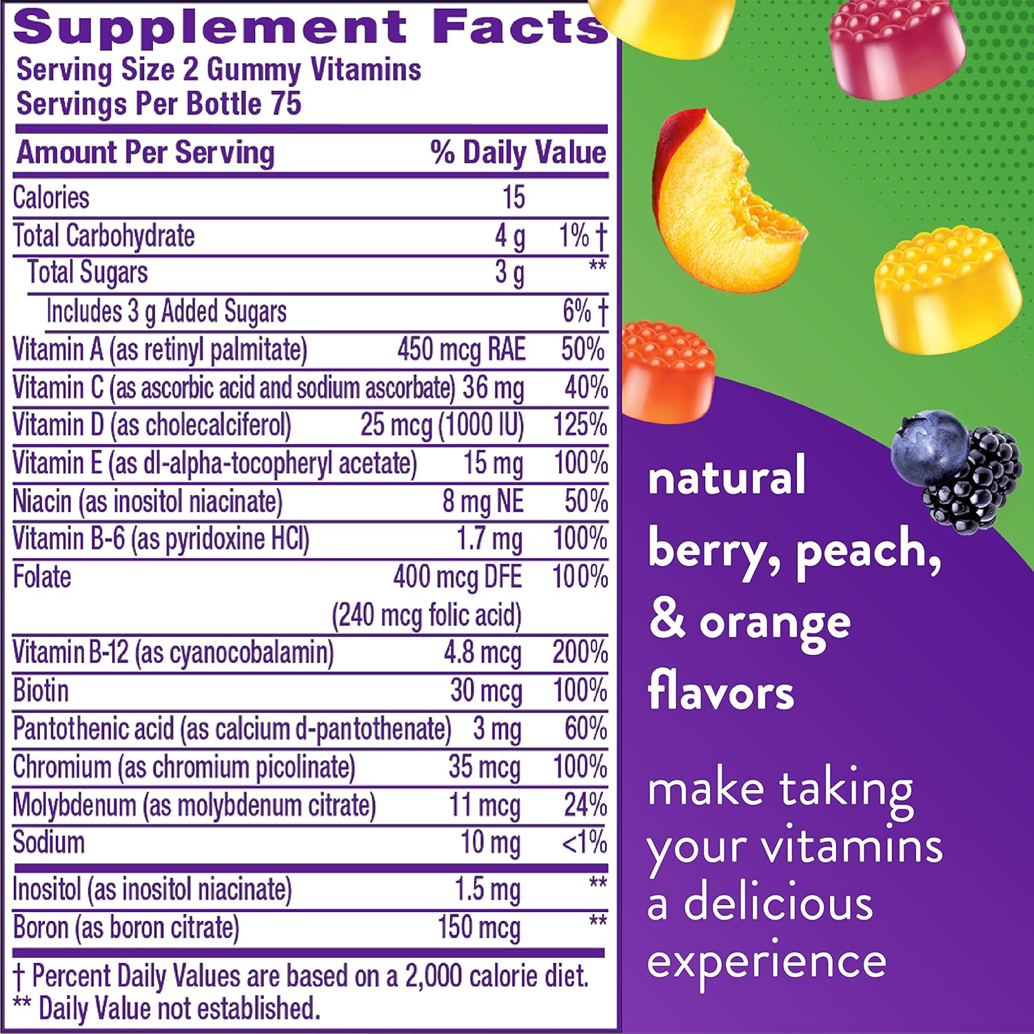 Berry Peach Omega-3 Gummy Multivitamins for Adults with 12 Vitamins & Minerals - Heart Health, Berry Lemonade Flavor