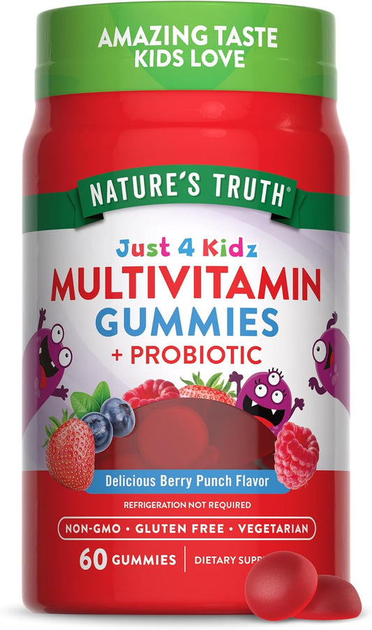 Berry Punch Flavor Kids Multivitamin Gummies with Probiotics - 60 Count - Vegetarian, Non-GMO, Gluten Free