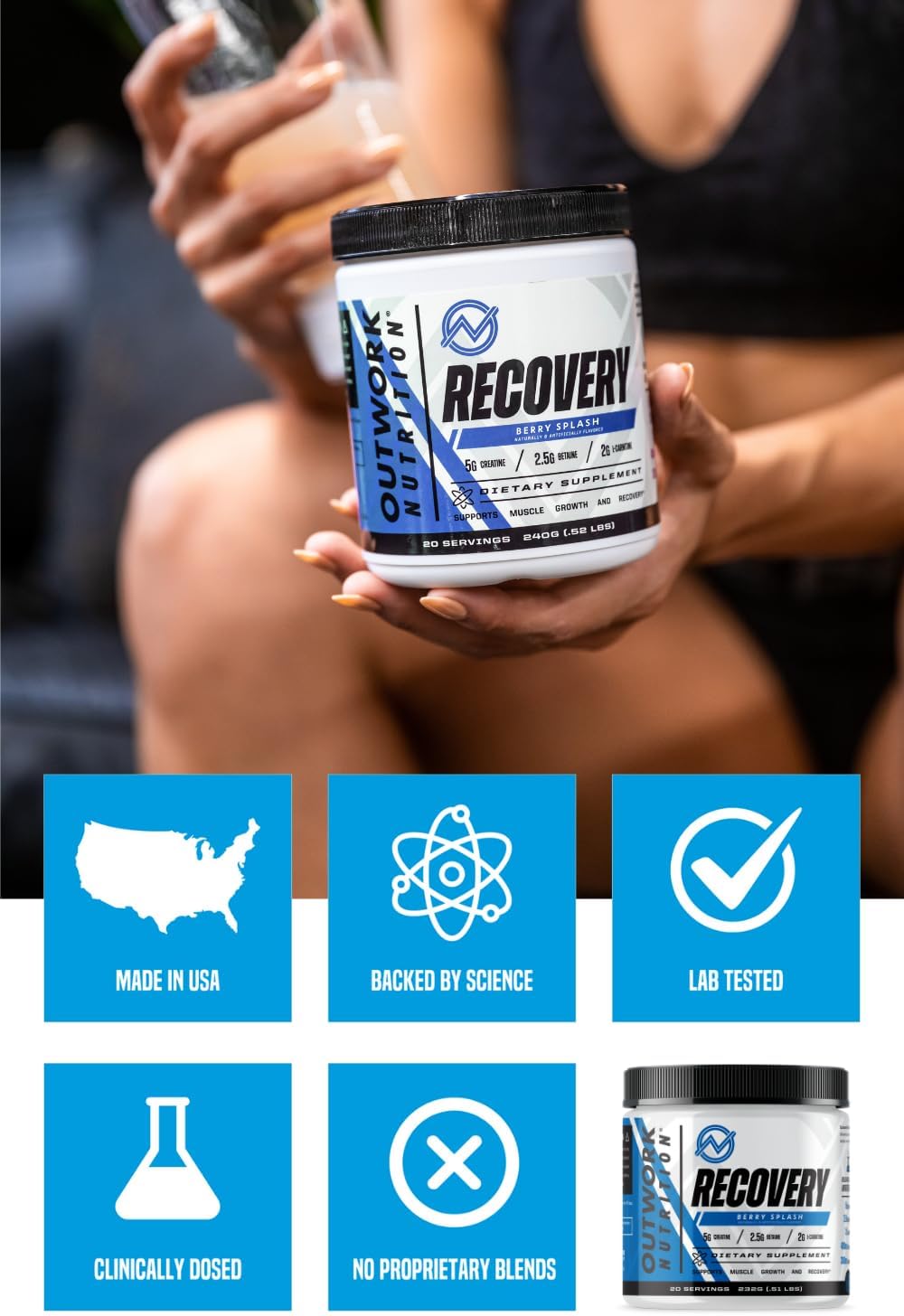 Berry Splash Outwork Nutrition Recovery Supplement Powder - Muscle Builder for Men and Women - Post-Workout Recovery - 240g