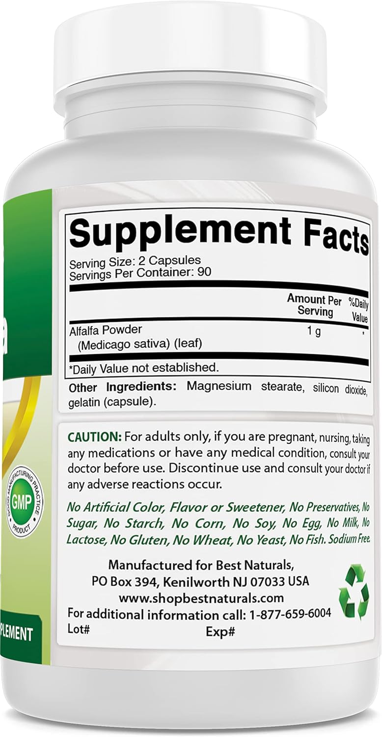 Best Naturals Alfalfa Green Super Food 500 mg - 540 Capsules in Total