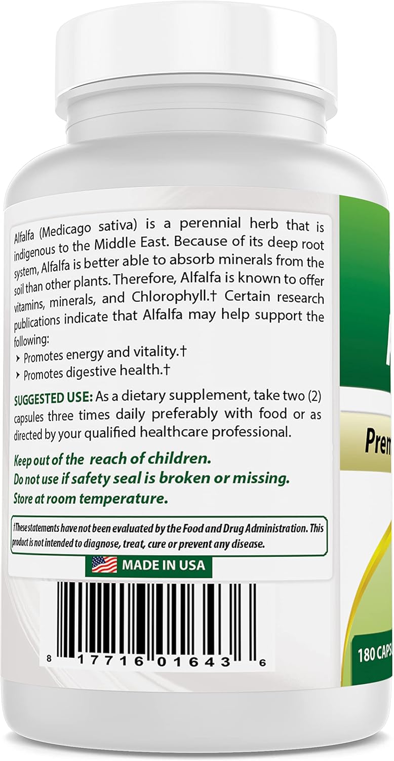 Best Naturals Alfalfa Green Super Food 500 mg - 540 Capsules in Total