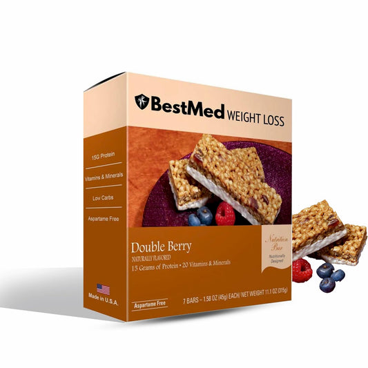 BestMed Double Berry High Protein Nutrition Bar - Low-Carb, 15g Protein, Low Sugar, High Fiber, Low Calorie Meal Replacement - 7 Count Box