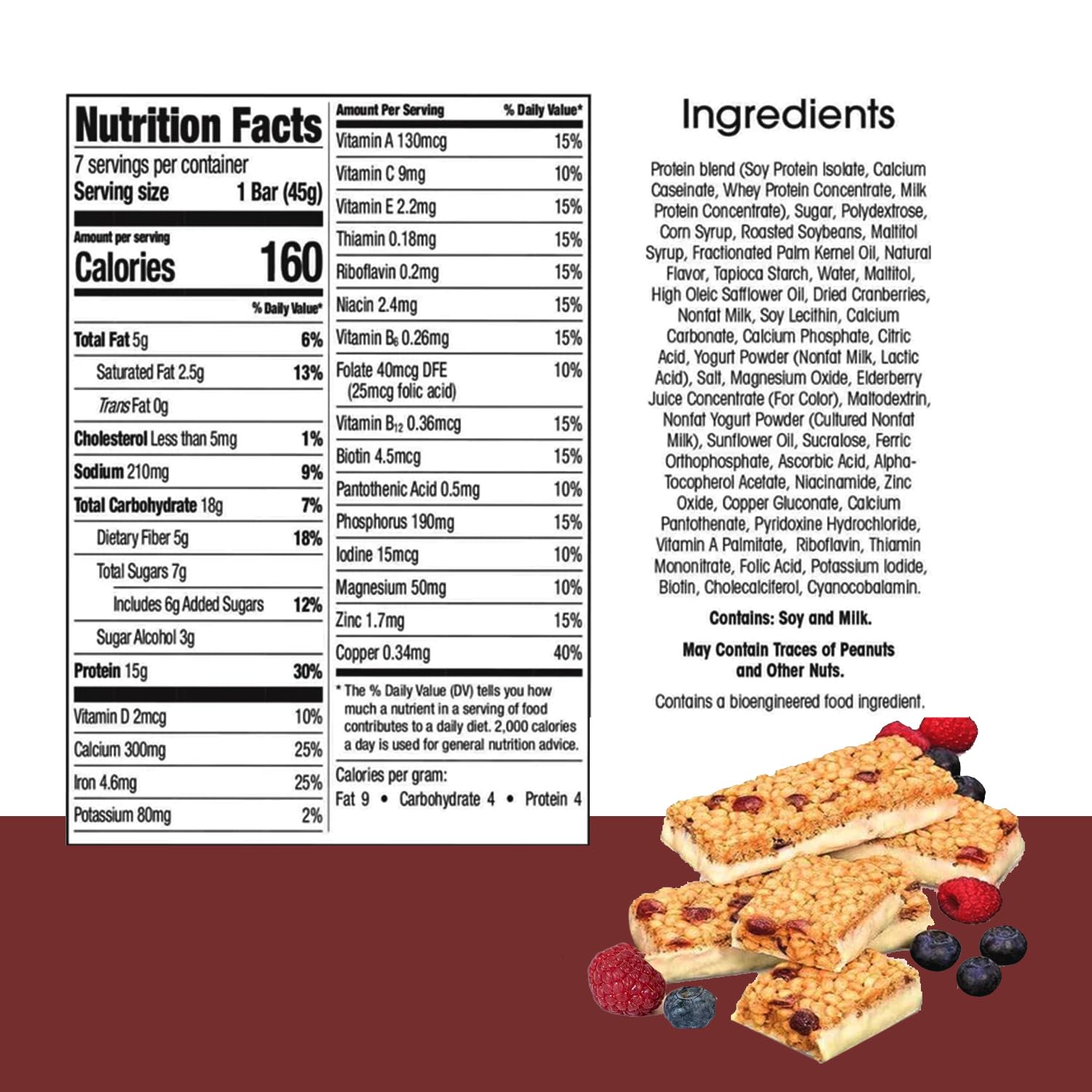 BestMed Double Berry High Protein Nutrition Bar - Low-Carb, 15g Protein, Low Sugar, High Fiber, Low Calorie Meal Replacement - 7 Count Box