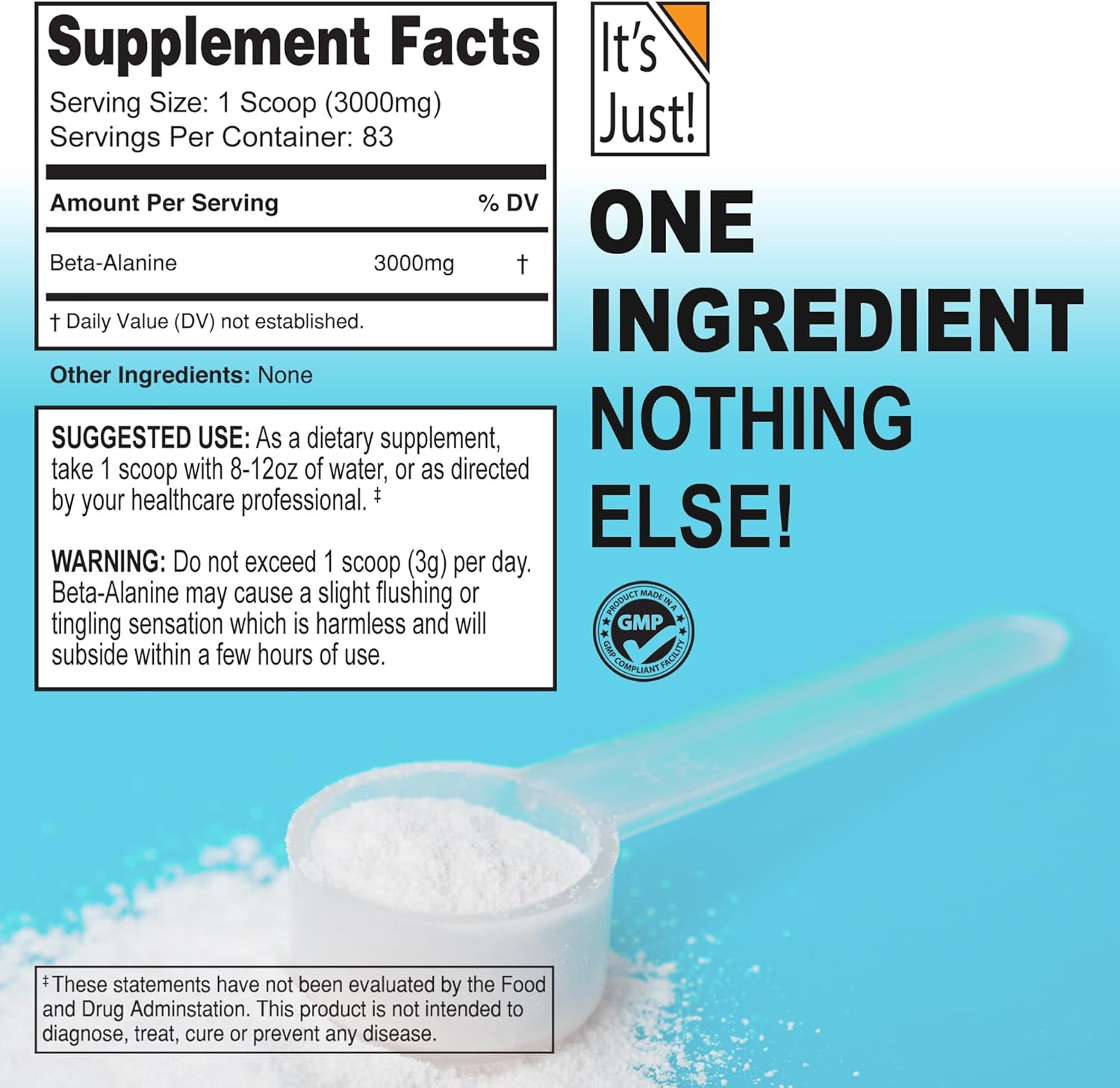 Beta-Alanine Powder - 250g Bulk Pre-Workout Supplement, Unflavored, 3000mg Per Serving