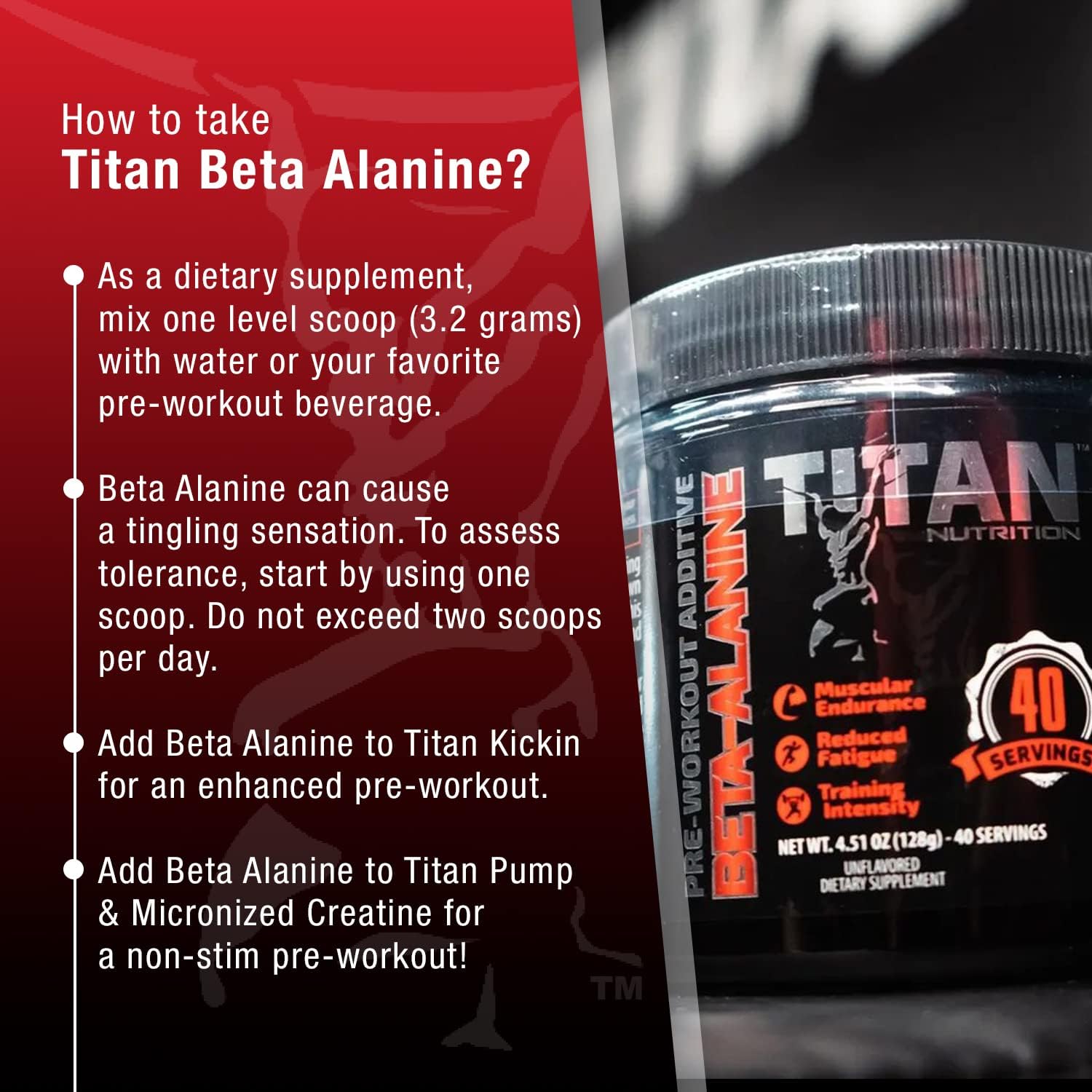 Beta Alanine Powder - Unflavored Preworkout Supplement for Enhanced Physical Endurance, Lactic Acid Reduction, Muscle Fatigue Support, Ideal for Weightlifting & High Intensity Cardio