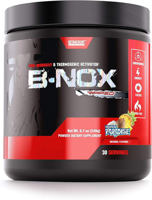Betancourt Nutrition B-Nox Pre Workout Thermogenic Activator with L-Carnitine and Beta Alanine for Endurance and Lean Muscle Gains - Tropical Paradise Flavor - 30 Servings