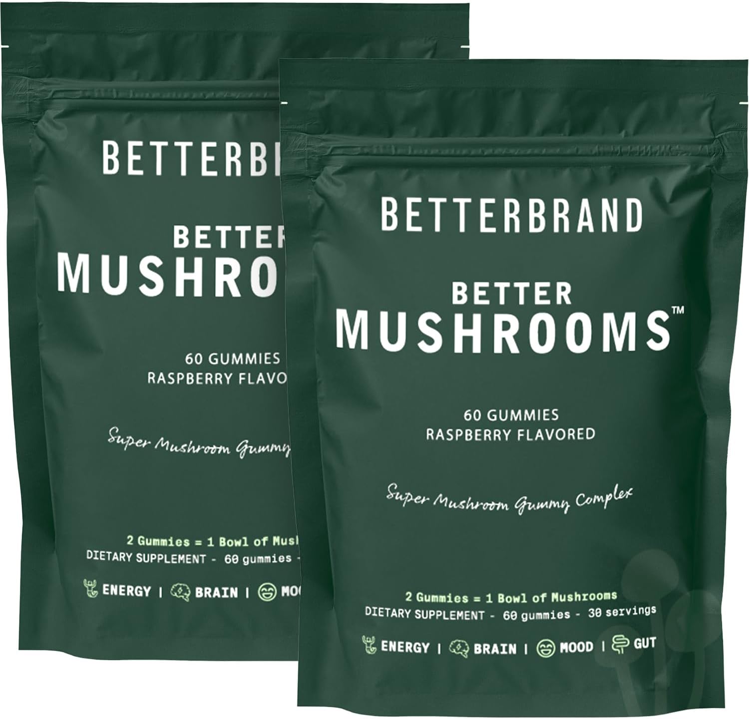Betterbrand BetterMushrooms Mushroom Gummies for Gut Health, Metabolism, Energy & Focus - Lion's Mane, Cordyceps, Chaga, Maitake - Immune Support