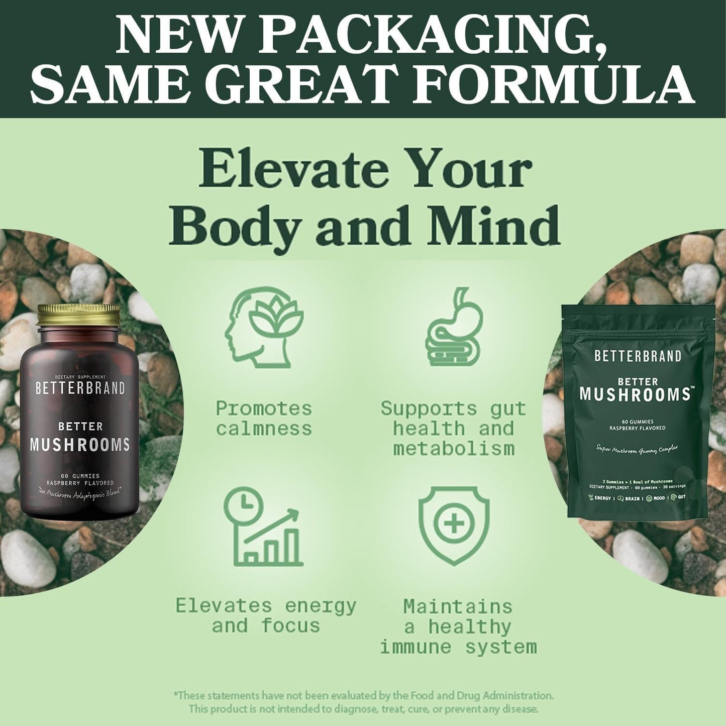 Betterbrand BetterMushrooms Mushroom Gummies for Gut Health, Metabolism, Energy & Focus - Lion's Mane, Cordyceps, Chaga, Maitake - Immune Support