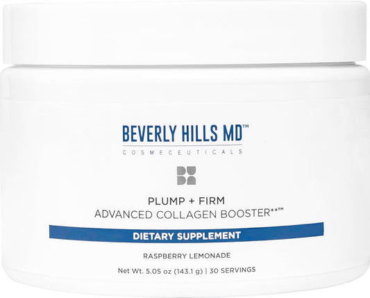 Beverly Hills MD Collagen Booster Drink Mix for Plumper, Firmer Skin - Raspberry Lemonade Formula with Collagen Peptides, Polyphenols, Ceramides for Aging Skin