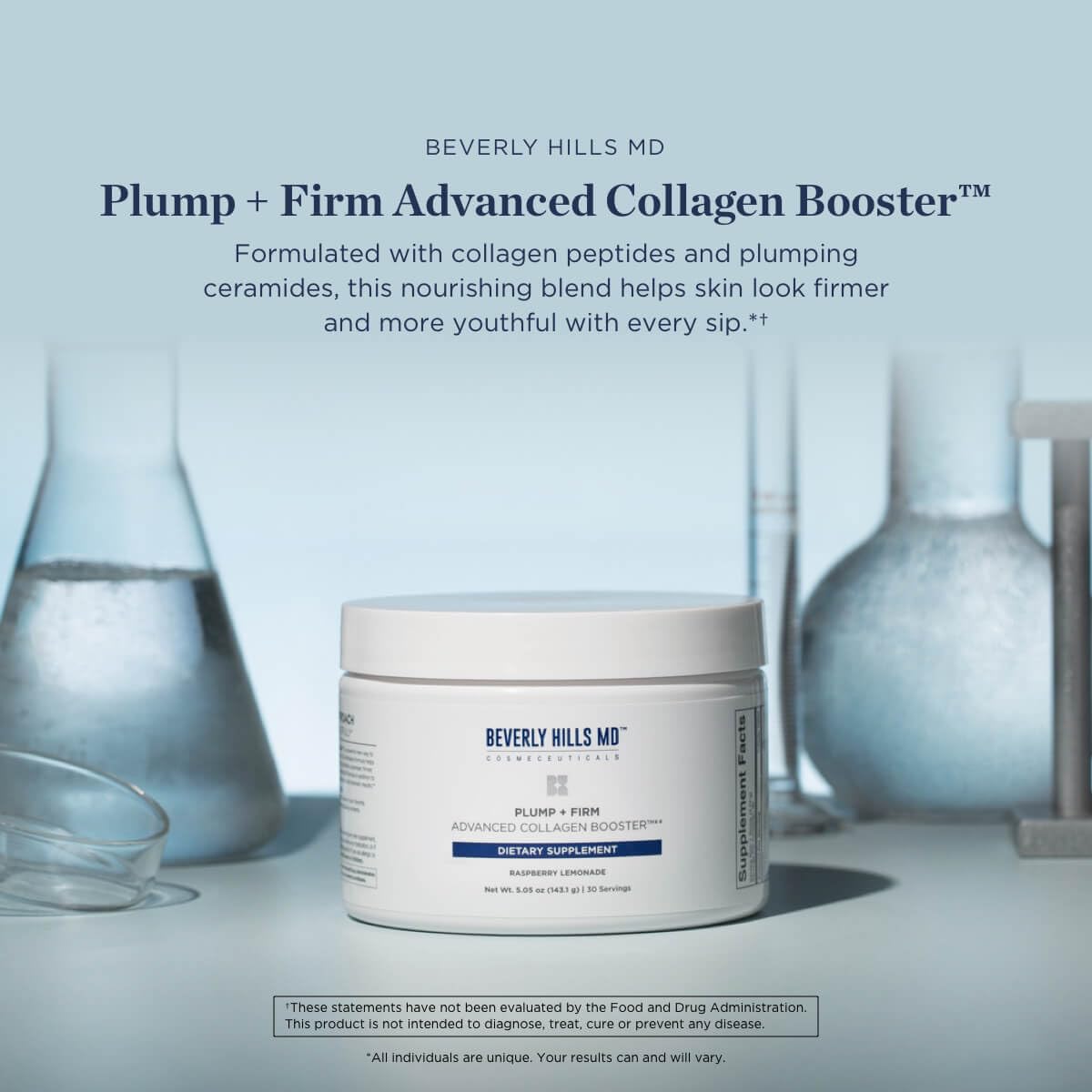 Beverly Hills MD Collagen Booster Drink Mix for Plumper, Firmer Skin - Raspberry Lemonade Formula with Collagen Peptides, Polyphenols, Ceramides for Aging Skin