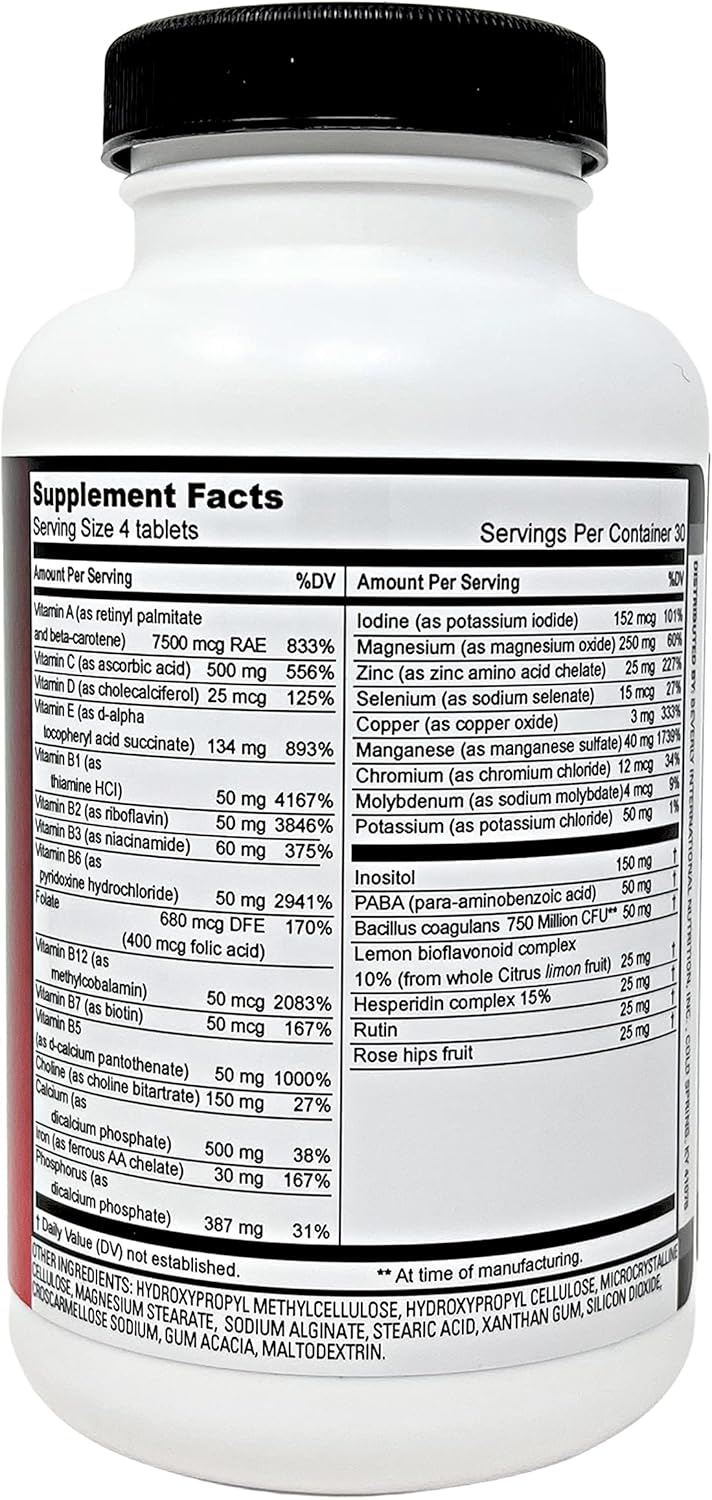 Beverly International Fit Tabs Daily Multi-Vitamin with Iron Peptonate, 120 Tablets - Promotes Mind and Body Health, 30 Servings.