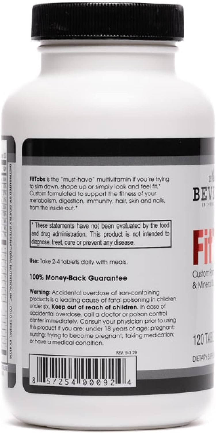 Beverly International Fit Tabs Daily Multi-Vitamin with Iron Peptonate, 120 Tablets - Promotes Mind and Body Health, 30 Servings.