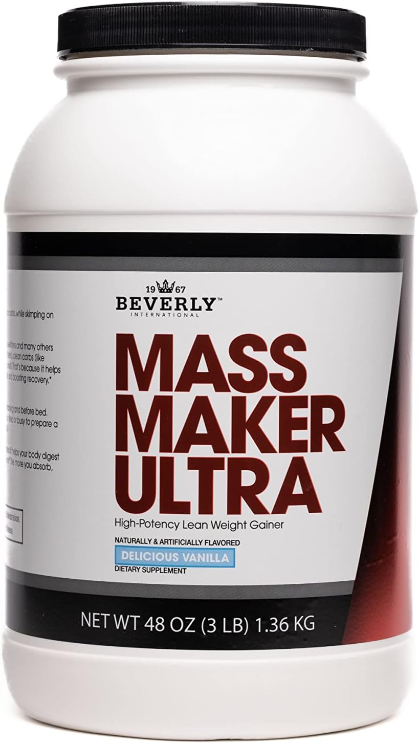 Beverly International Mass Maker Ultra Vanilla - 3lb, 14 Servings for Lean Mass Growth with Milk Protein Isolate, Whey Protein Isolate, Egg, MCT Oil, Clean Carbs, Great Taste