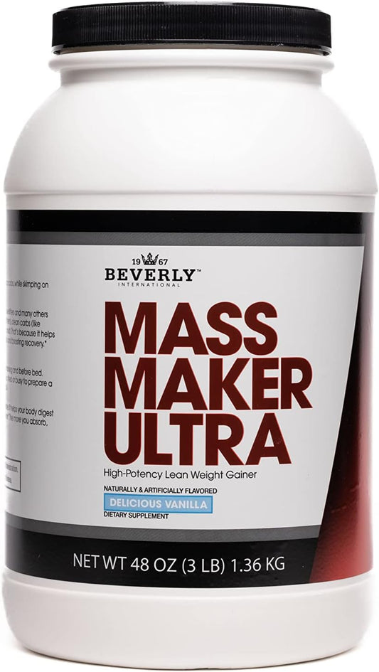 Beverly International Mass Maker Ultra Vanilla - 3lb, 14 Servings for Lean Mass Growth with Milk Protein Isolate, Whey Protein Isolate, Egg, MCT Oil, Clean Carbs, Great Taste