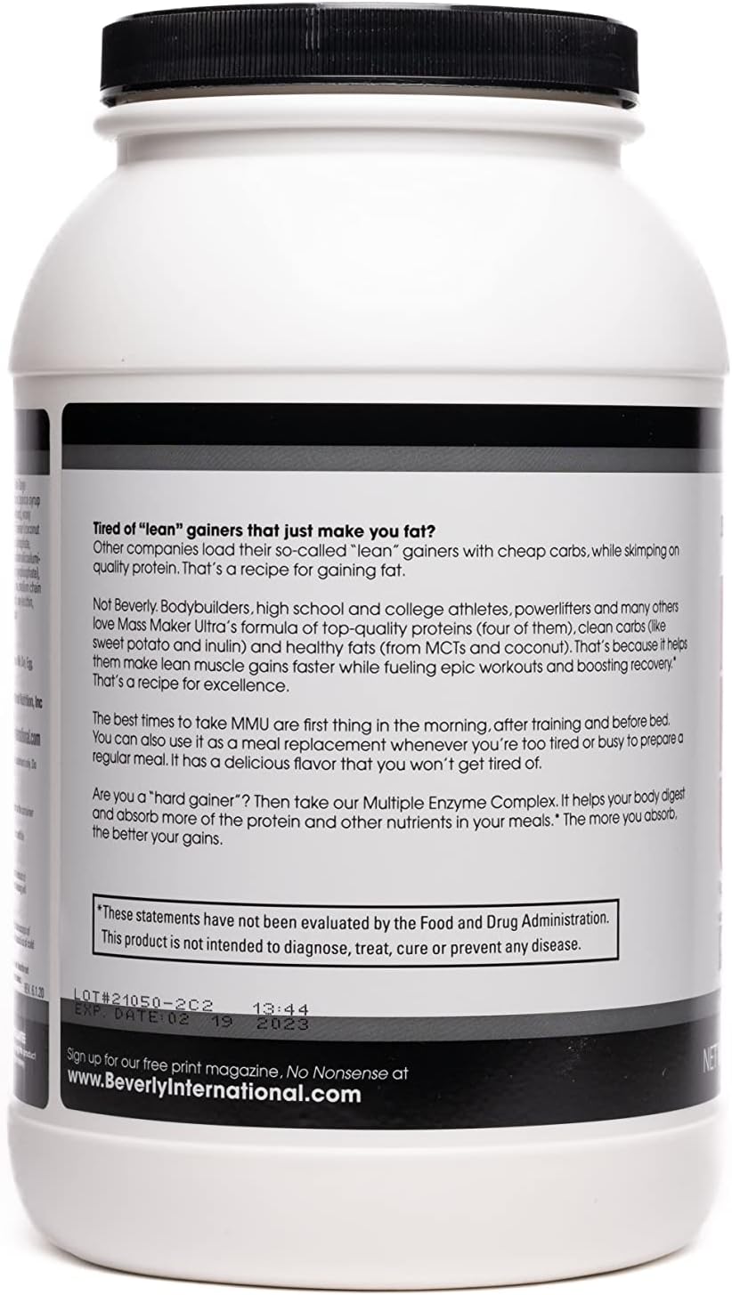 Beverly International Mass Maker Ultra Vanilla - 3lb, 14 Servings for Lean Mass Growth with Milk Protein Isolate, Whey Protein Isolate, Egg, MCT Oil, Clean Carbs, Great Taste