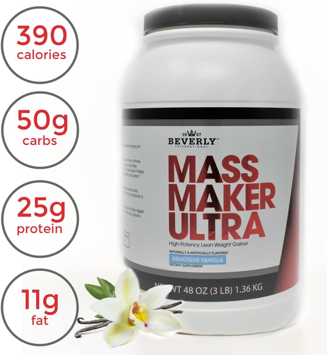 Beverly International Mass Maker Ultra Vanilla - 3lb, 14 Servings for Lean Mass Growth with Milk Protein Isolate, Whey Protein Isolate, Egg, MCT Oil, Clean Carbs, Great Taste