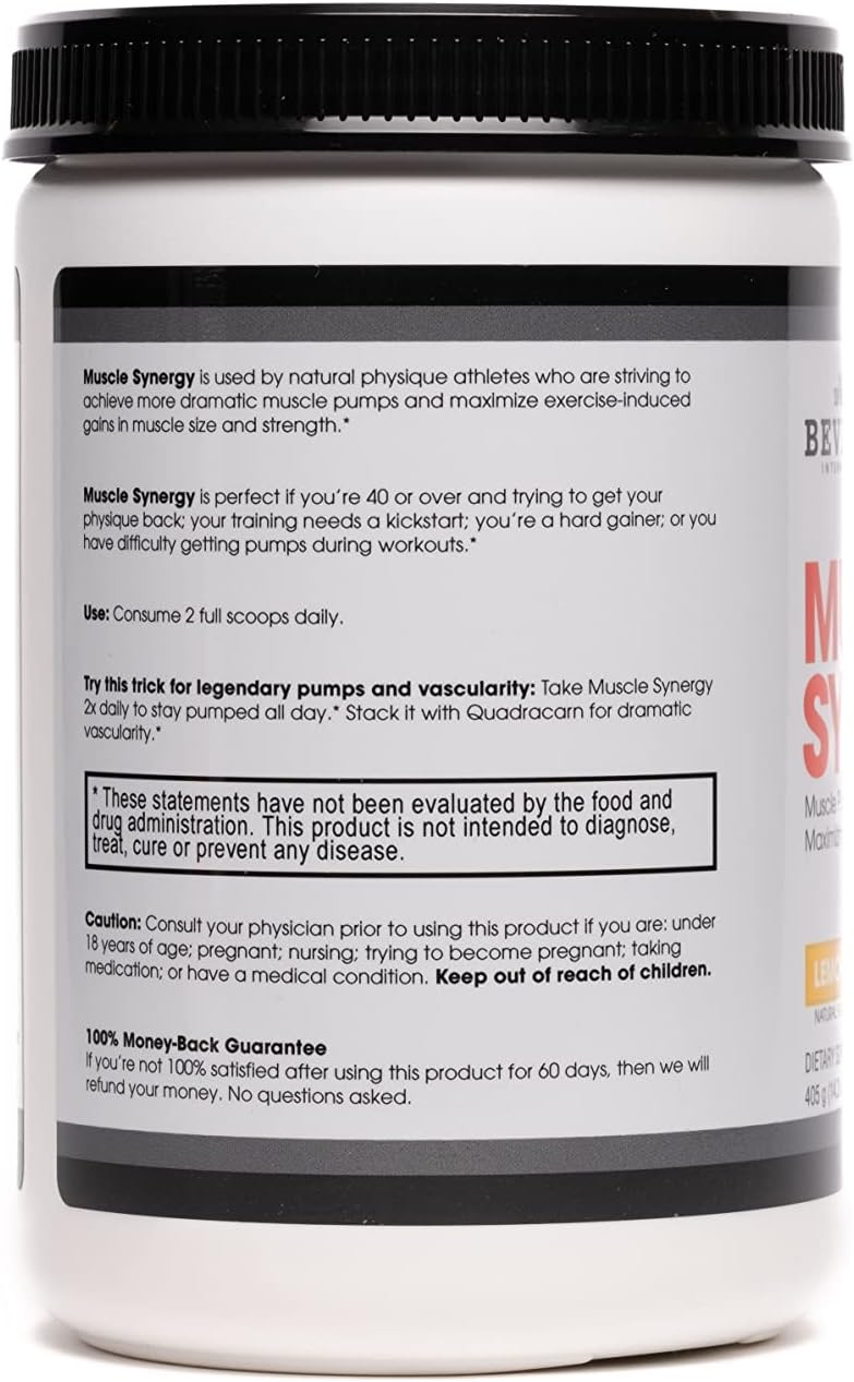 Beverly International Muscle Synergy Lemon Powder 14.3 oz: Powerful Muscle Pump & Strength Enhancing Drink Mix with HMB, L-Arginine, L-Citrulline, and Creatine Monohydrate
