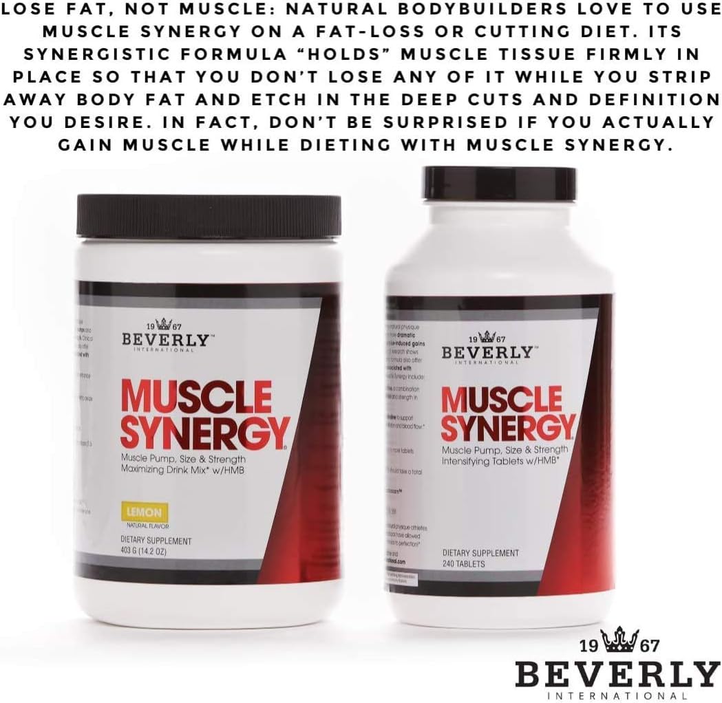 Beverly International Muscle Synergy Lemon Powder 14.3 oz: Powerful Muscle Pump & Strength Enhancing Drink Mix with HMB, L-Arginine, L-Citrulline, and Creatine Monohydrate