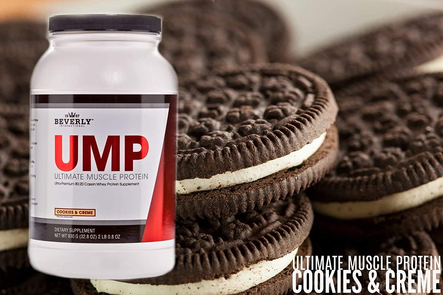 Beverly International UMP Cookies & Cream Protein Powder - Lean Muscle Building with Whey-Casein Ratio - Digestion Friendly (32.8 oz)