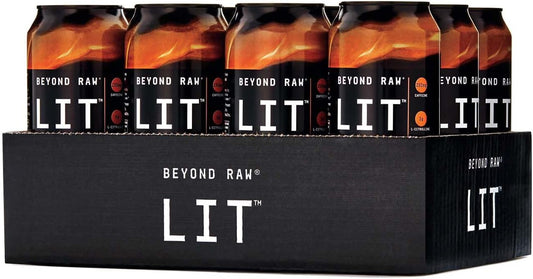 Beyond Raw LIT On The Go Ready to Drink Cans with Caffeine and Amino Acids - Gummy Worm Flavor 12 Pack