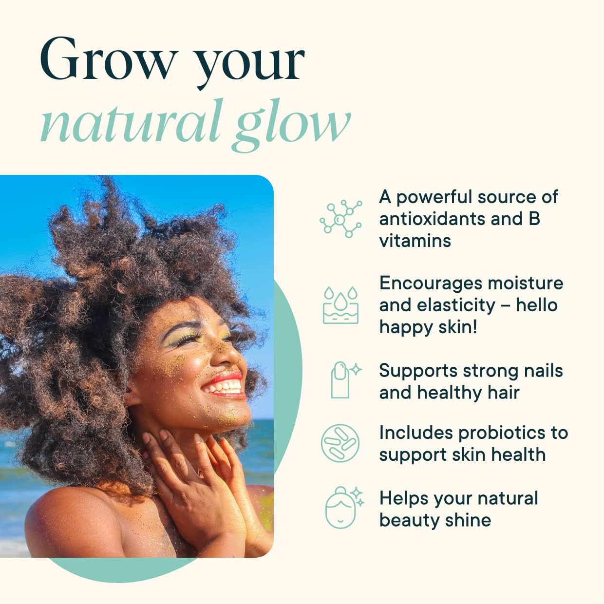 BeYouTiful Beauty Supplement for Healthy Hair, Skin & Nails - 60 Vegan Capsules with B Vitamins & Algae Extracts by Ora Organic