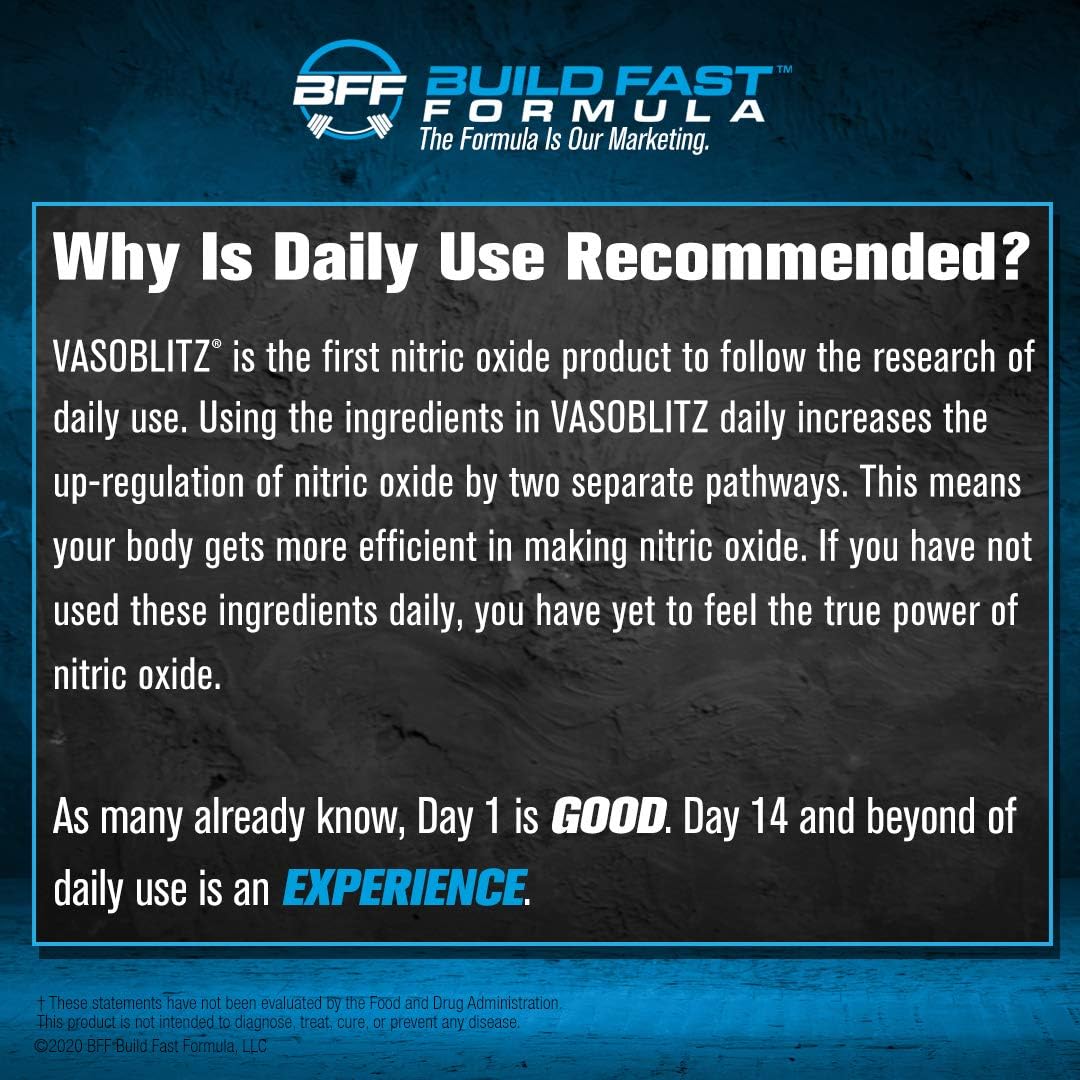 BFF VASOBLITZ Dual Nitric Oxide Pre Workout - NO3T Arginine Nitrate, L-Citrulline, Betaine Anhydrous - Caffeine Free for Muscular Endurance - Watermelon Flavor - 30 Servings