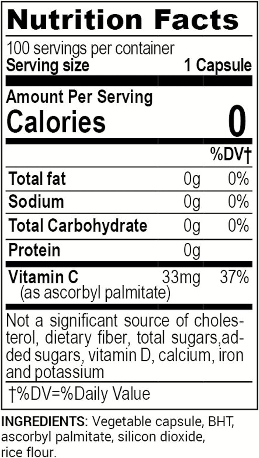 BHT Plus Antioxidant Supplement with Vitamin C - 180mg BHT and 80mg Ascorbyl Palmitate - 100 Servings