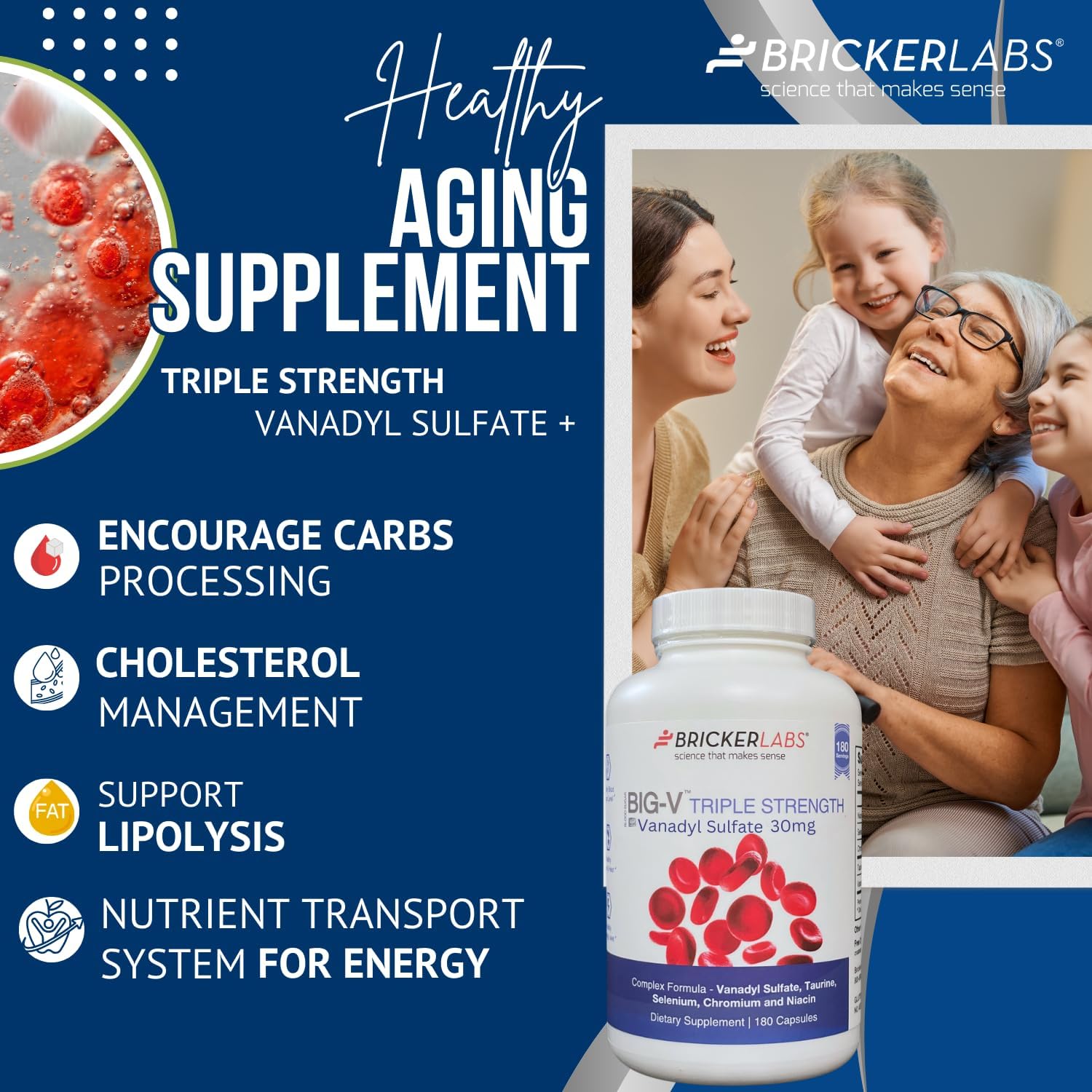 Big-V Triple Strength Vanadyl Supplement - 30mg Vanadyl Sulfate, 600mg Taurine, Selenium, Chromium, Niacin - 180 Capsules