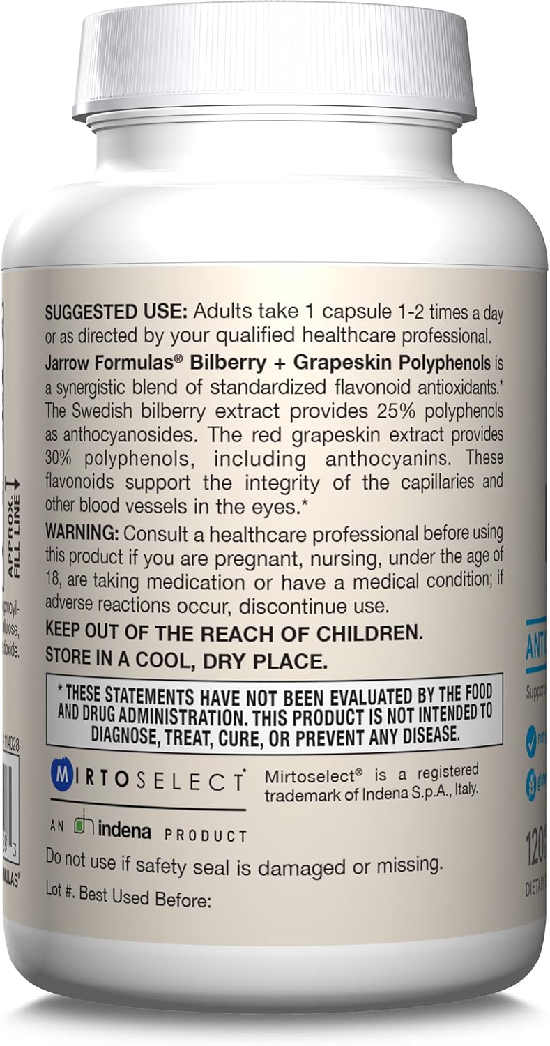 Bilberry and Grapeskin Polyphenols Capsules for Eye Health, 60 Count