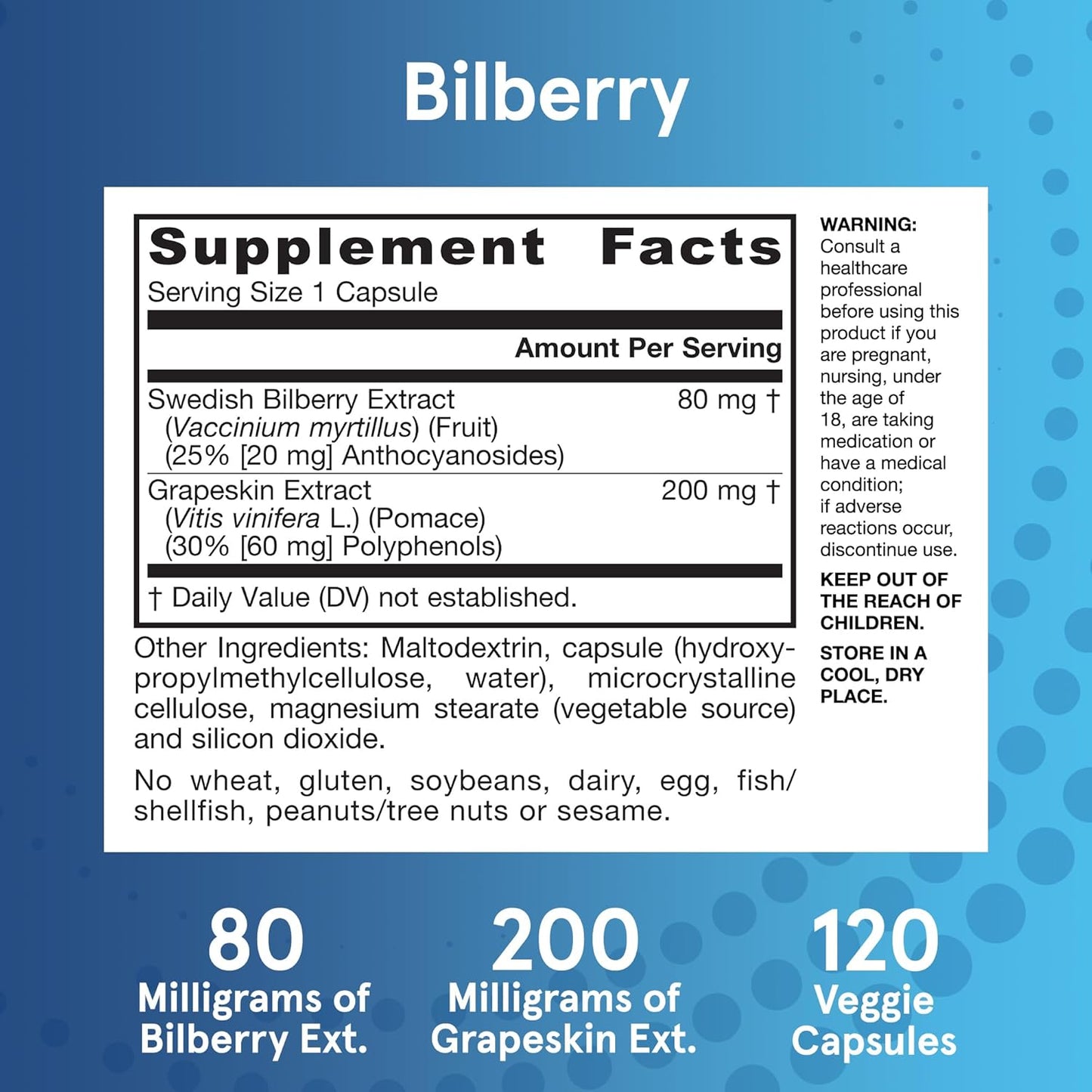 Bilberry and Grapeskin Polyphenols Capsules for Eye Health, 60 Count