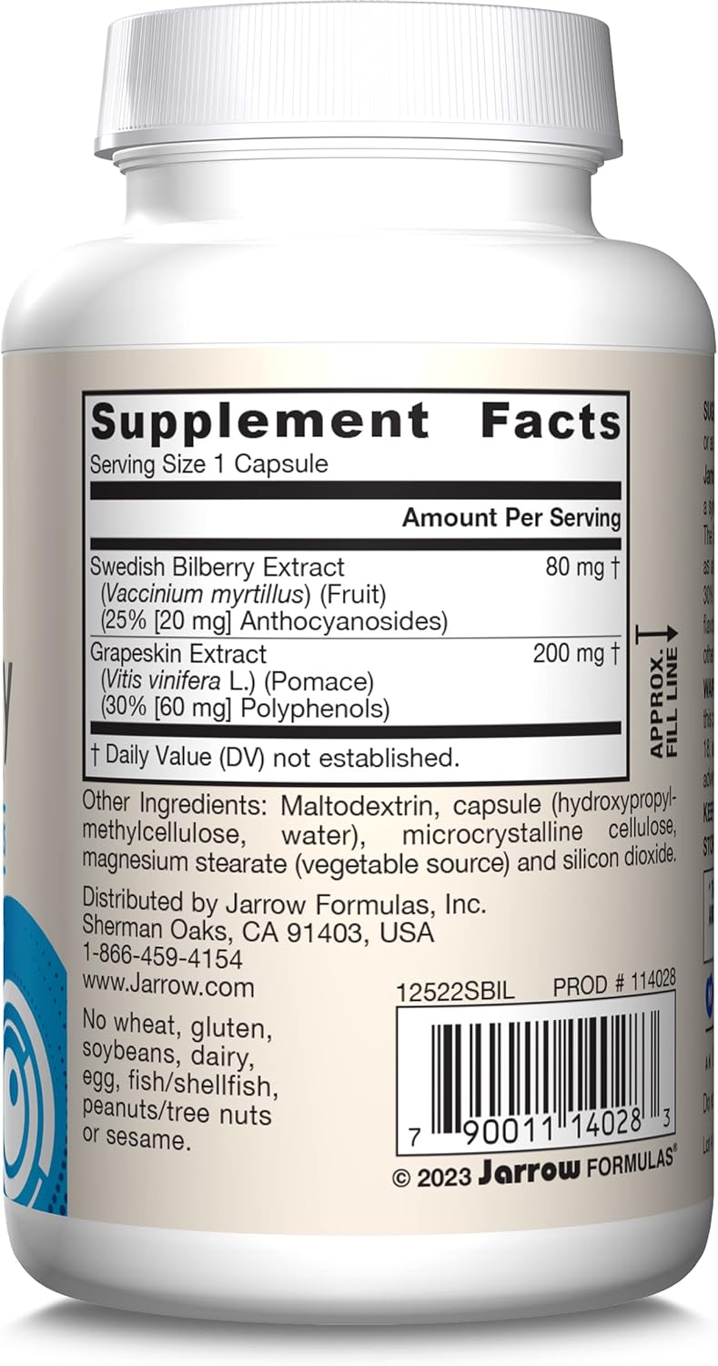 Bilberry and Grapeskin Polyphenols Capsules for Eye Health, 60 Count