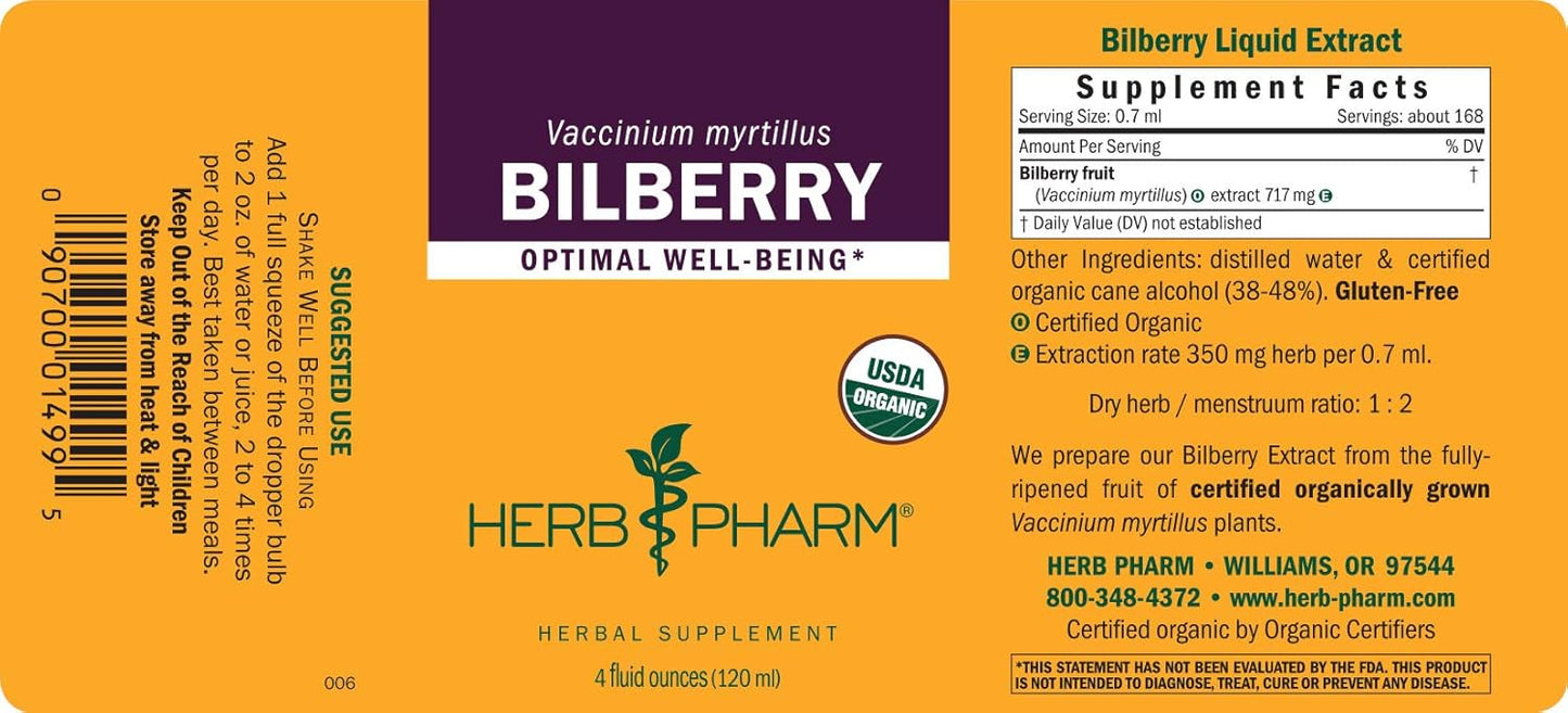 Bilberry Liquid Extract for Eye and Vision Support - Herb Pharm - 4oz